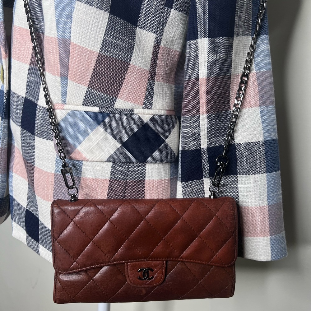 Authentic Chanel Brown Classic Flap Wallet With Chain - Picture 10 of 12